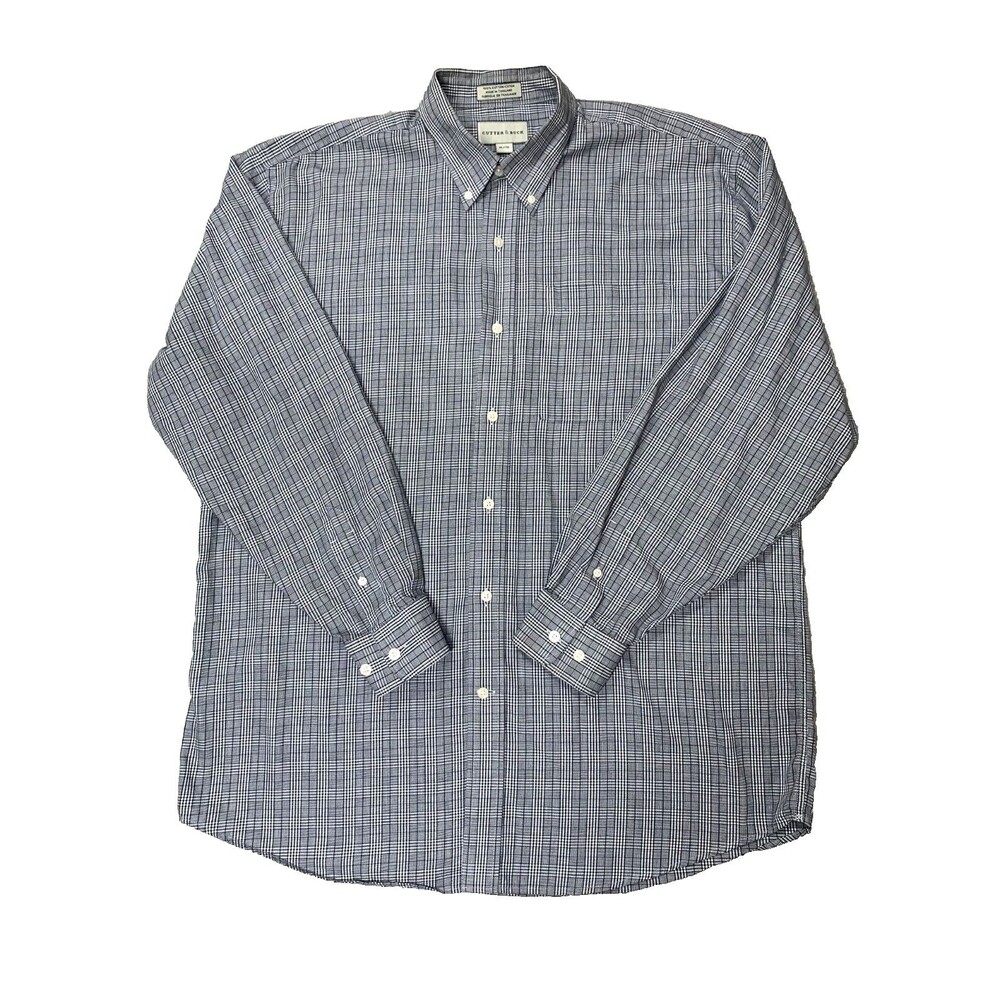 Cutter & Buck Cotton Shirt Mens XL Gray Glen Plaid Button-Up Long Sleeve - Picture 1 of 9